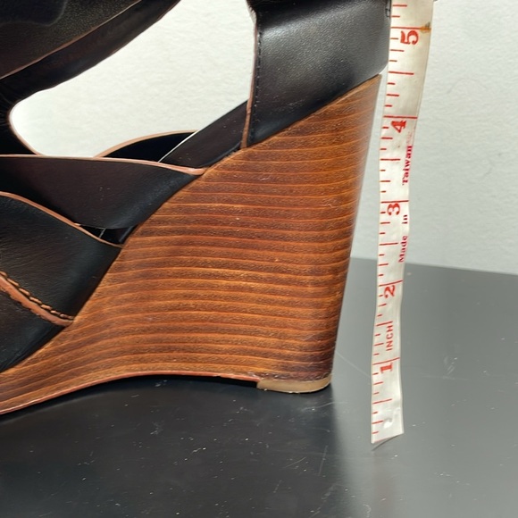 Cole Haan Wedge Heel Sandal Black Leather Open Toe Zipper Gladiator Shoe 9.5 - Picture 11 of 11